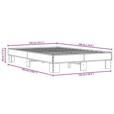 vidaXL Sängynrunko savutammi 140x190 cm tekninen puu ja metalli