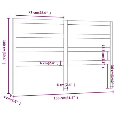 vidaXL Sängynpääty musta 156x4x100 cm täysi mänty