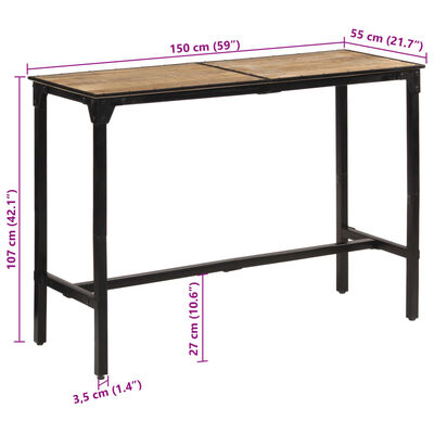 vidaXL Baaripöytä 150x55x107 cm täysi karkea mangopuu