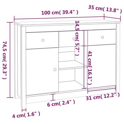 vidaXL Senkki valkoinen 100x35x74,5 cm täysi mänty