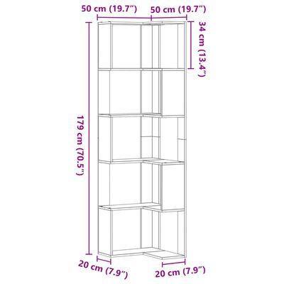 vidaXL Kulmakirjahylly 5 tasoa Sonoma-tammi 50x50x179 cm tekninen puu