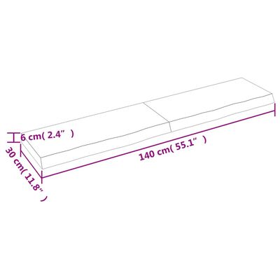 vidaXL Kylpyhuoneen työtaso t.ruskea 140x30x(2-6)cm käsitelty täyspuu