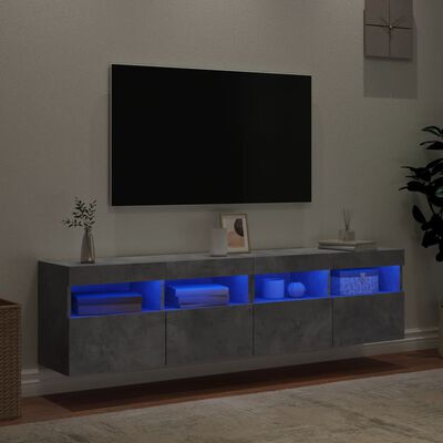 vidaXL TV-seinäkaapit LED-valoilla 2 kpl betoninharmaa 80x30x40 cm