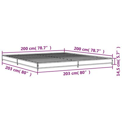 vidaXL Sängynrunko ruskea tammi 200x200 cm tekninen puu ja metalli