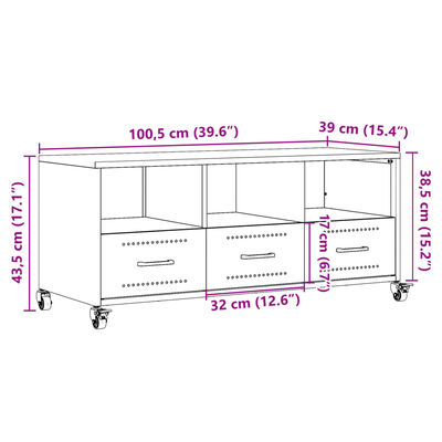 vidaXL TV-taso antrasiitti 100,5x39x43,5 cm teräs