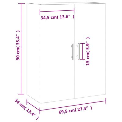 vidaXL Seinäkiinnitettävä kaappi savutammi 69,5x34x90 cm