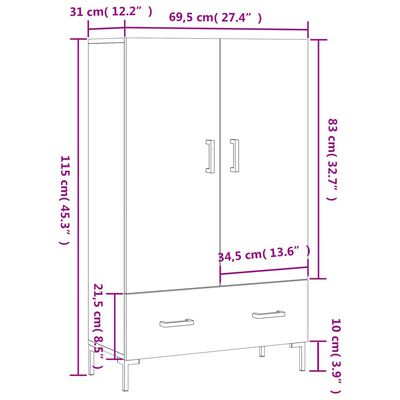 vidaXL Kaappi ruskea tammi 69,5x31x115 cm tekninen puu