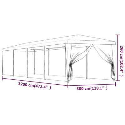 vidaXL Juhlateltta 10 verkkosivuseinää vihreä 3x12 m HDPE