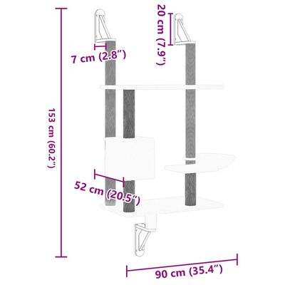 vidaXL Kissan raapimispuu seinälle vaaleanharmaa 153 cm