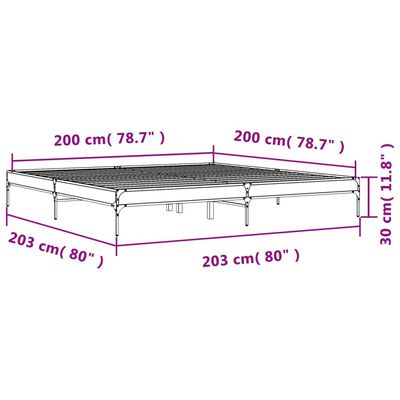 vidaXL Sängynrunko ruskea tammi 200x200 cm tekninen puu ja metalli