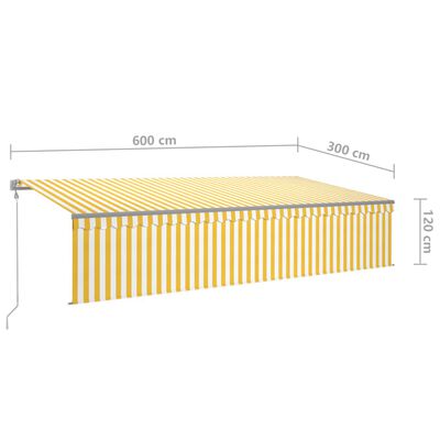 vidaXL Automaattimarkiisi verho/LED/tuulisensori 6x3 m keltavalkoinen