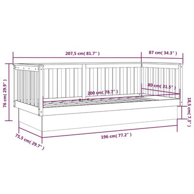 vidaXL Vuodesohva ilman patjaa valkoinen 80x200 cm täysi mänty