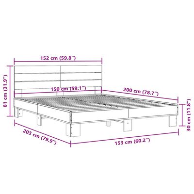 vidaXL Sängynrunko savutammi 150x200 cm tekninen puu ja metalli