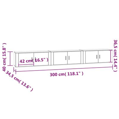 vidaXL Seinäkiinnitettävät TV-kaapit 3 kpl savutammi 100x34,5x40 cm