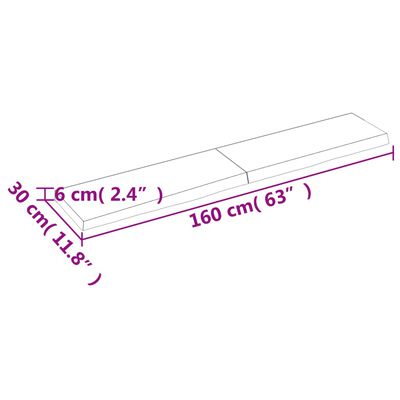 vidaXL Kylpyhuoneen työtaso 160x30x(2-6) cm käsittelemätön täysi puu