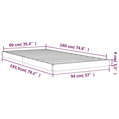 vidaXL Sängynrunko musta 90x190 cm Single täysi mänty