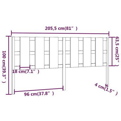 vidaXL Sängynpääty 205,5x4x100 cm täysi mänty