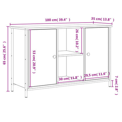 vidaXL TV-taso Sonoma-tammi 100x35x65 cm tekninen puu