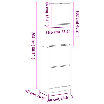 vidaXL Kenkäkaappi 4 kääntölaatikolla betoninharmaa 60x42x204 cm