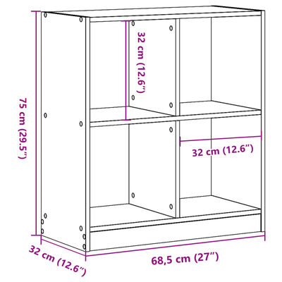 vidaXL Kirjahylly betoninharmaa 68,5x32x75 cm tekninen puu