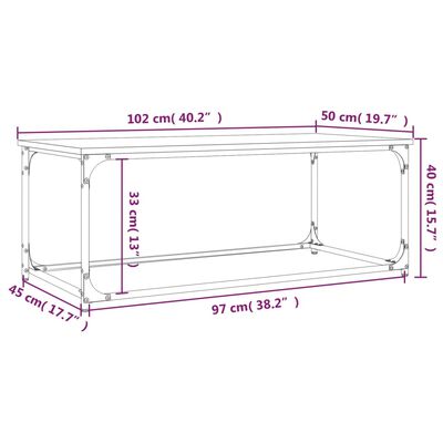 vidaXL Sohvapöytä Sonoma-tammi 102x50x40 cm tekninen puu ja rauta