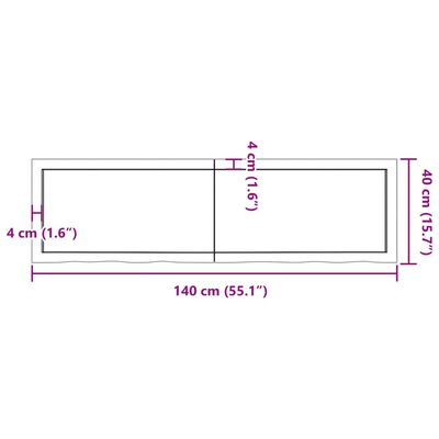 vidaXL Kylpyhuoneen työtaso t.ruskea 140x40x(2-6)cm käsitelty täyspuu