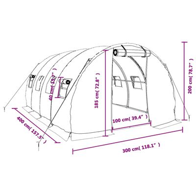 vidaXL Kasvihuone teräsrungolla vihreä 12 m² 4x3x2 m