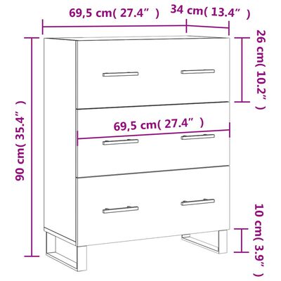 vidaXL Senkki harmaa Sonoma 69,5x34x90 cm tekninen puu