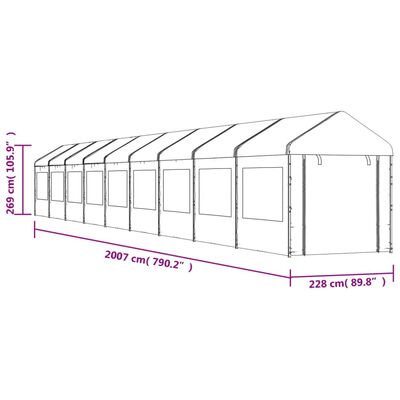 vidaXL Huvimaja katolla valkoinen 20,07x2,28x2,69 m polyeteeni