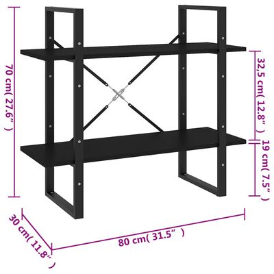 vidaXL 2-tasoinen kirjahylly musta 80x30x70 cm tekninen puu