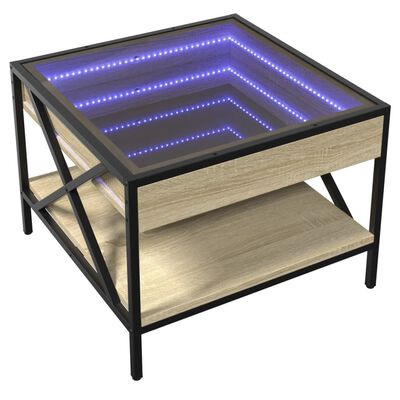 vidaXL sohvapöytä Infinity LED-valoilla Sonoma-tammi 50x50x38 cm