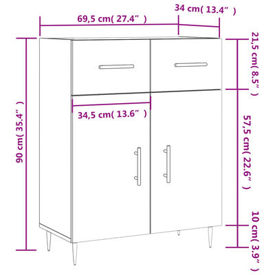 vidaXL Senkki betoninharmaa 69,5x34x90 cm tekninen puu