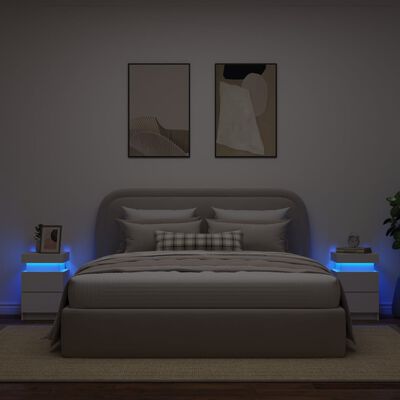 vidaXL Yöpöydät LED-valoilla 2 kpl valkoinen 35x39x55 cm