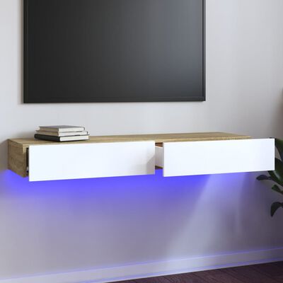 vidaXL TV-taso LED-valoilla valkoinen ja Sonoma-tammi 120x35x15,5 cm