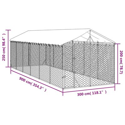 vidaXL Koiran ulkohäkki katolla hopea 3x9x2,5 m galvanoitu teräs