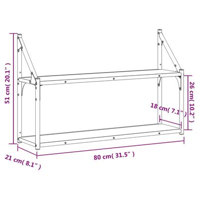 vidaXL Seinähylly 2 kerrosta Sonoma-tammi 80x21x51 cm tekninen puu