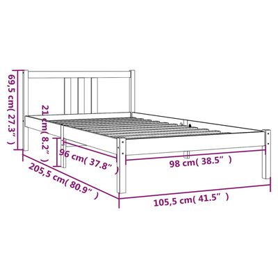 vidaXL Sängynrunko hunajanruskea täysi puu 100x200 cm