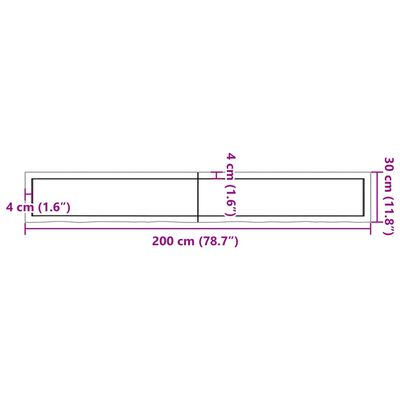 vidaXL Seinähylly 200x30x(2-6) cm käsittelemätön täysi tammi