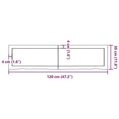 vidaXL Kylpyhuoneen työtaso v.ruskea 120x30x(2-6)cm käsitelty täyspuu