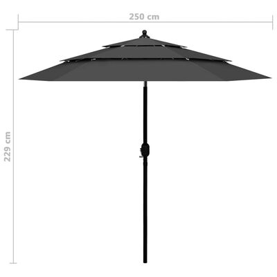 vidaXL 3-tasoinen Aurinkovarjo alumiinitolppa antrasiitti 2,5 m