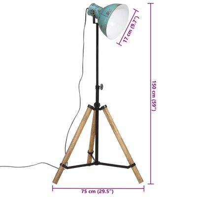 vidaXL Lattialamppu 25 W vanhennettu sininen 75x75x90-150 cm E27