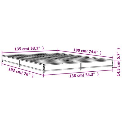 vidaXL Sängynrunko savutammi 135x190 cm tekninen puu ja metalli