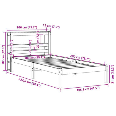 vidaXL Sängynrunko ilman patjaa 100x200 cm täysi mänty