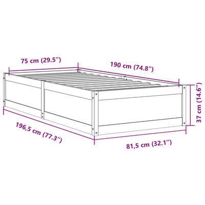 vidaXL Sängynrunko ilman patjaa 75x190 cm täysi mänty