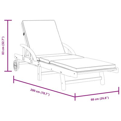 vidaXL Aurinkotuolit 2 kpl pehmusteella 200x68x83 cm täysi akasiapuu