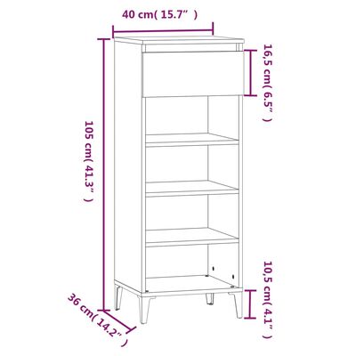 vidaXL Kenkäteline Sonoma-tammi 40x36x105 cm tekninen puu