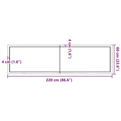 vidaXL Kylpyhuoneen työtaso t.ruskea 220x60x(2-6)cm käsitelty täyspuu