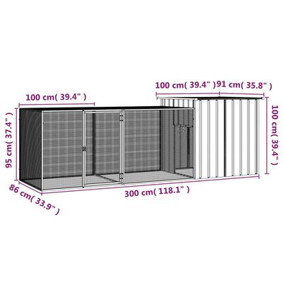 vidaXL Kanahäkki antrasiitti 300x91x100 cm galvanoitu teräs