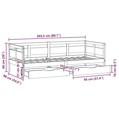 vidaXL Vuodesohva laatikoilla 80x200 cm täysi mänty