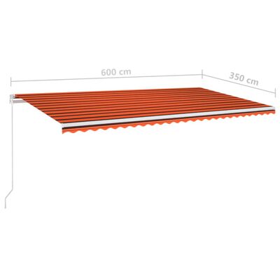 vidaXL Sisäänkelattava markiisi LED-valo 600x350 cm orans./rusk.